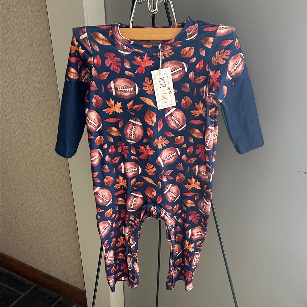 Pete + Lucy Football Print Kids One Piece